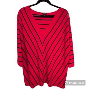 Talbots Red & Blue Striped 3/4 sleeve V-Neck Sweater Size 2X